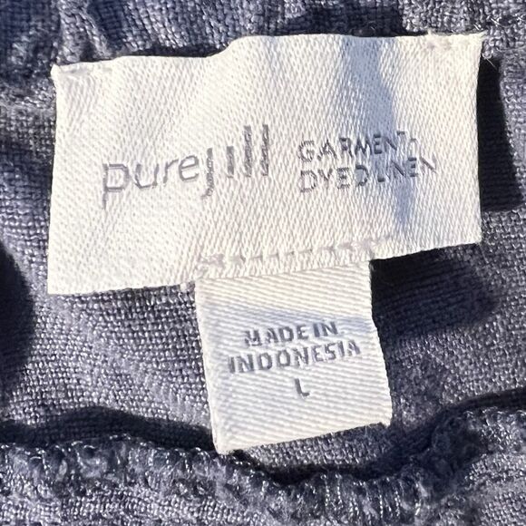 Pure J Jill 100% Linen Pants L Blue Straight Leg Relaxed Lagenlook Beach Cruise - Picture 4 of 10
